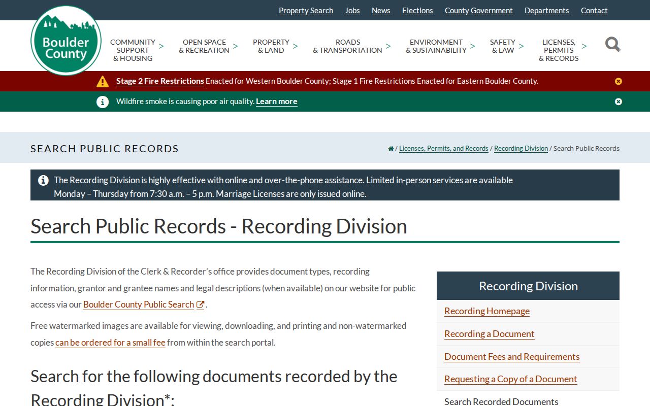 Boulder County Clerk of Court records compared with recorded document search