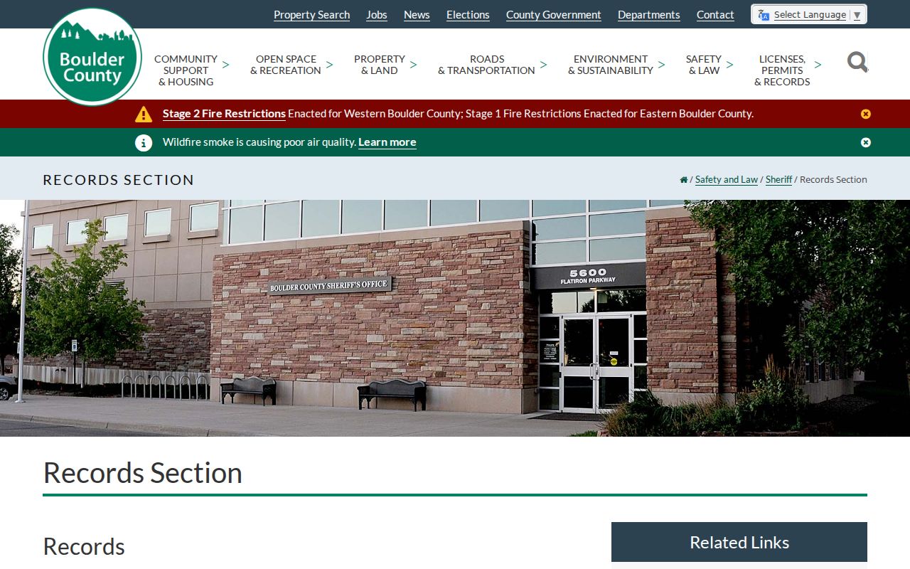 Boulder County arrest records Sheriff Records Section