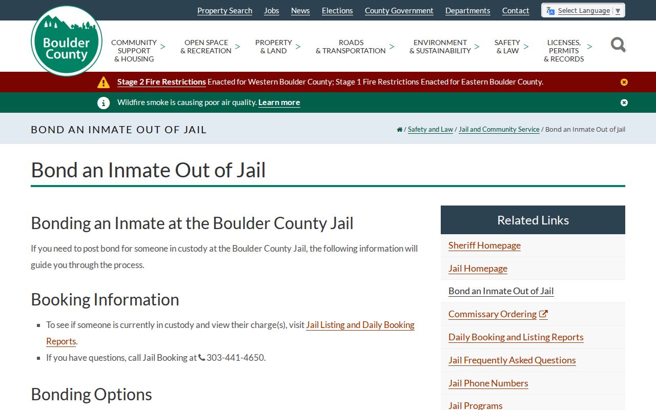 Boulder County arrest records booking and bond definitions