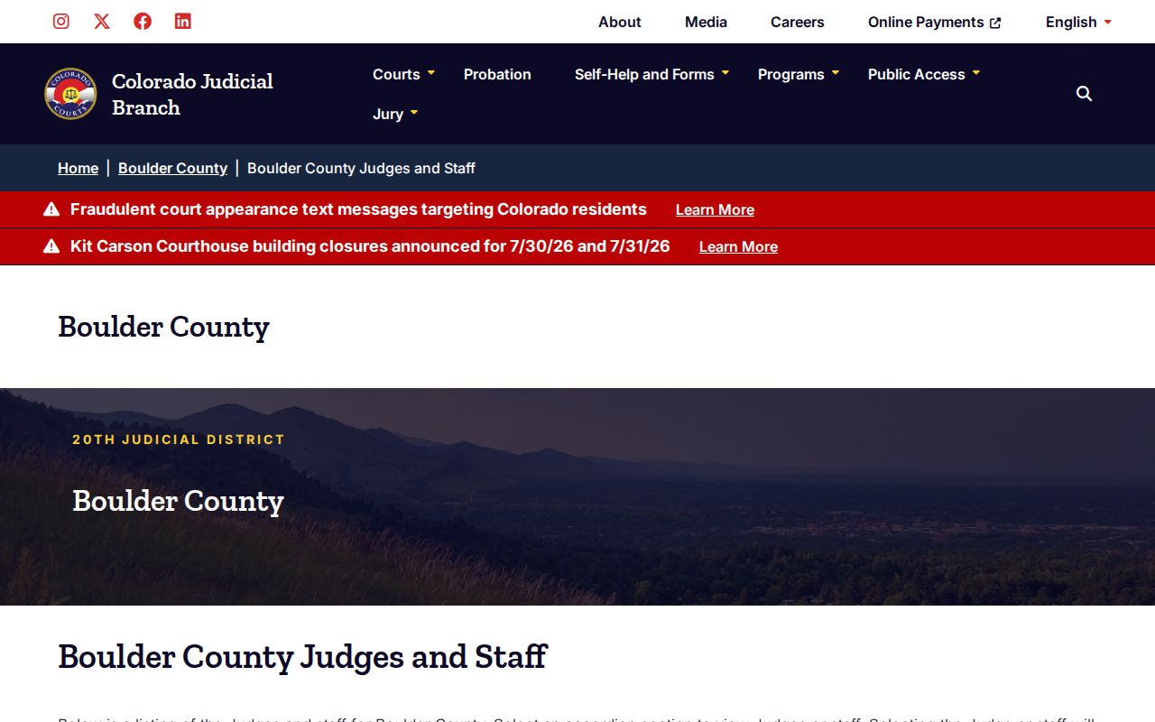 Boulder County court dockets judges and staff divisions