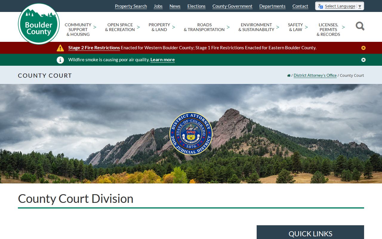 Boulder County criminal court records DA County Court Division