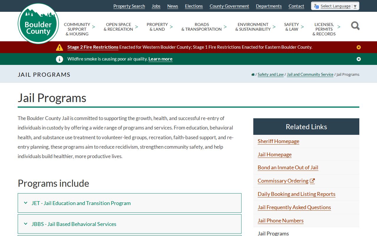 Boulder County District Court records and jail programs context