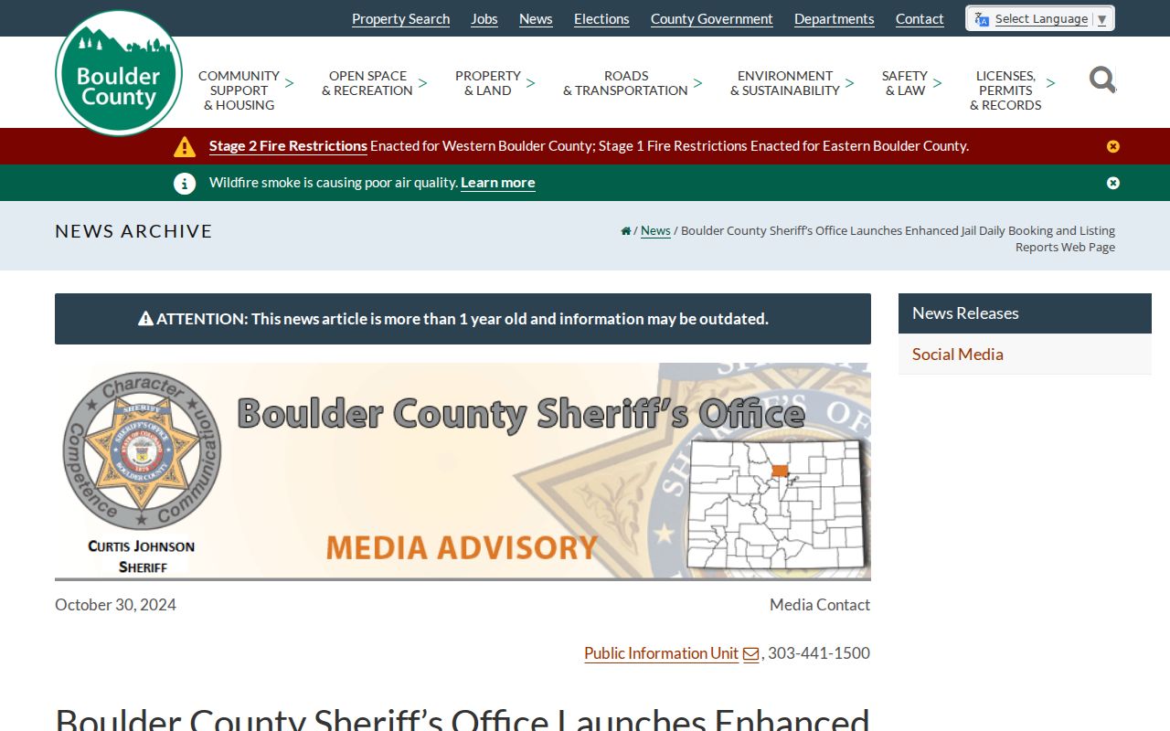 Boulder County District Court records and booking report boundary