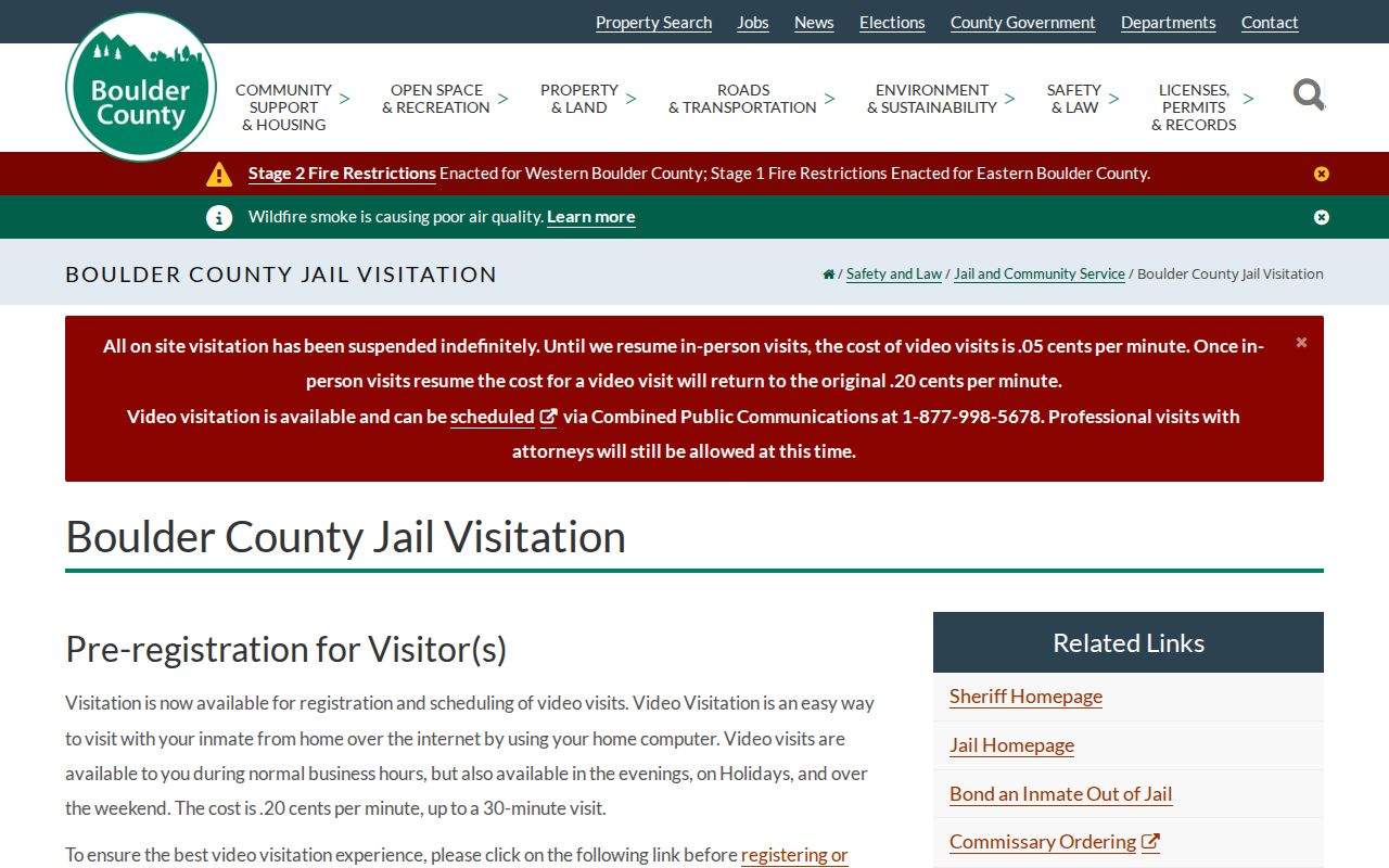 Boulder County inmate records jail visitation schedule