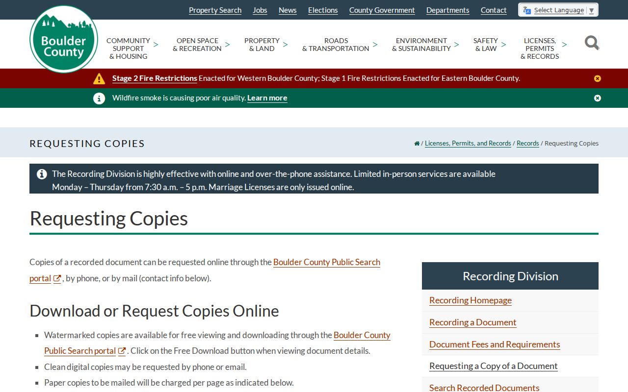 Boulder County probate records copy request distinction