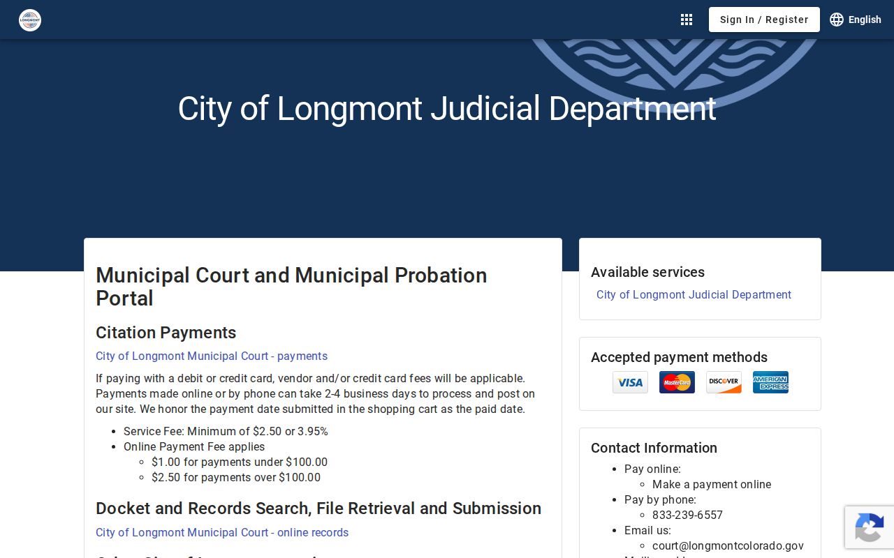 Boulder County traffic court records Longmont Municipal Court payment portal