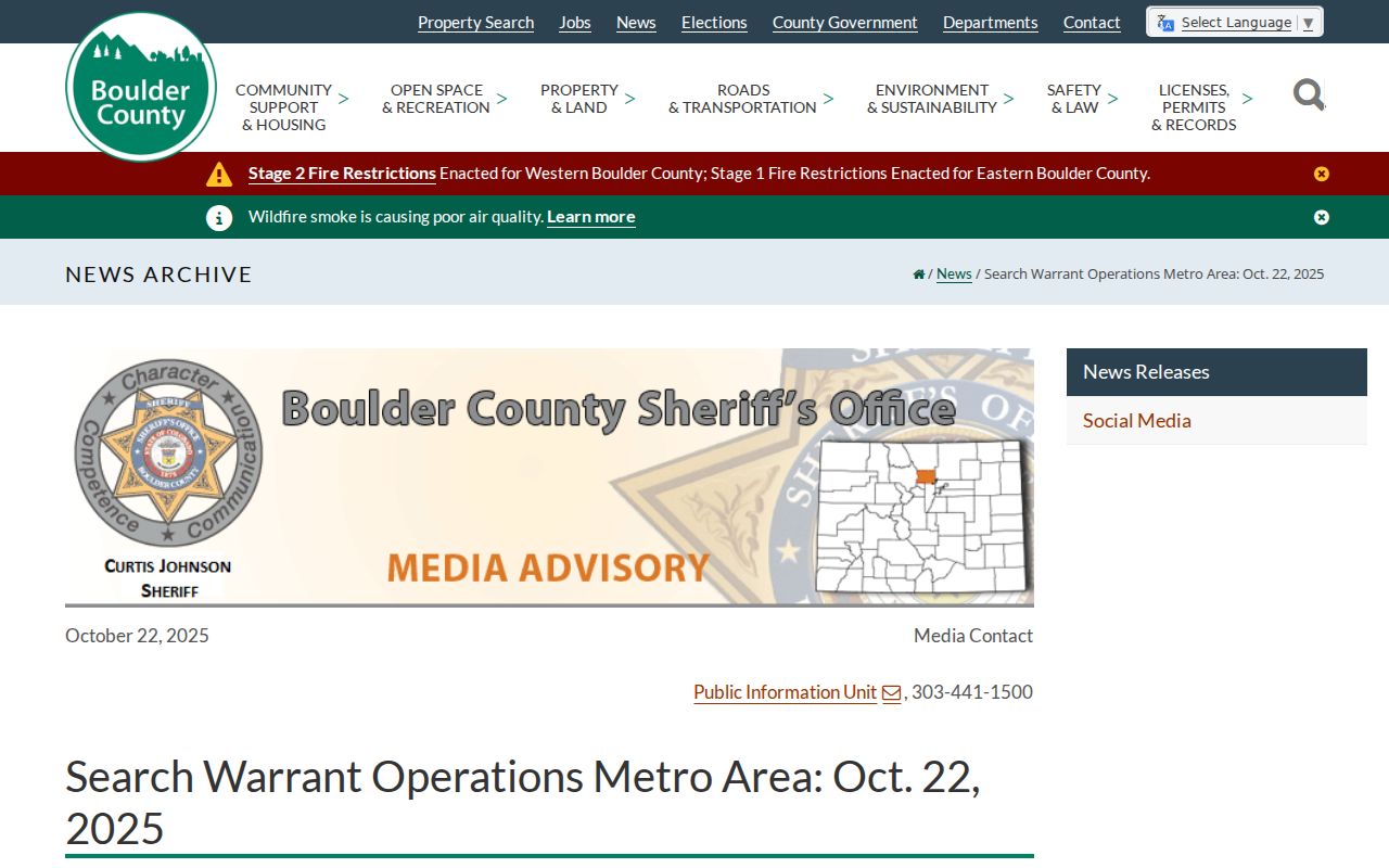 Boulder County warrant records search warrant operations news